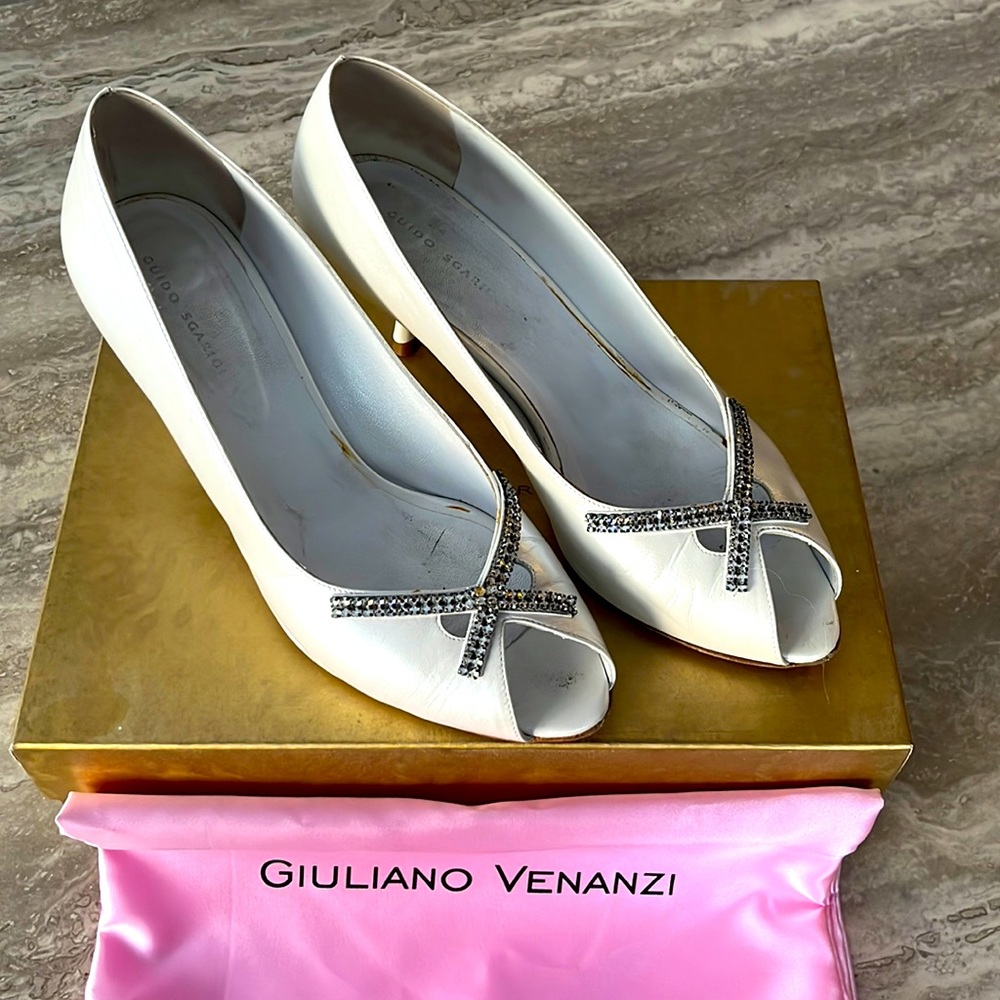 Guido Sgariglia Italian leather pearl white peeptoes